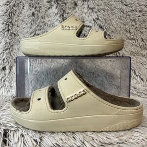 Crocs Classic Cozzzy Slide Sandal Unisex Bone Men's 9 Women's 11 Lined‎ Slip On